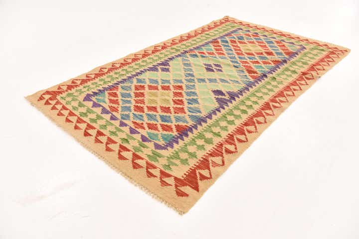 3' 7 x 6' 1 Hand Woven Kilim Maymana Wool Rug