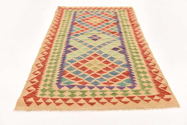 3' 7 x 6' 1 Hand Woven Kilim Maymana Wool Rug