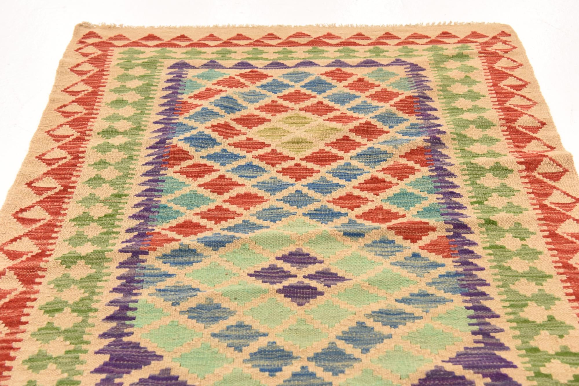 3' 7 x 6' 1 Hand Woven Kilim Maymana Wool Rug