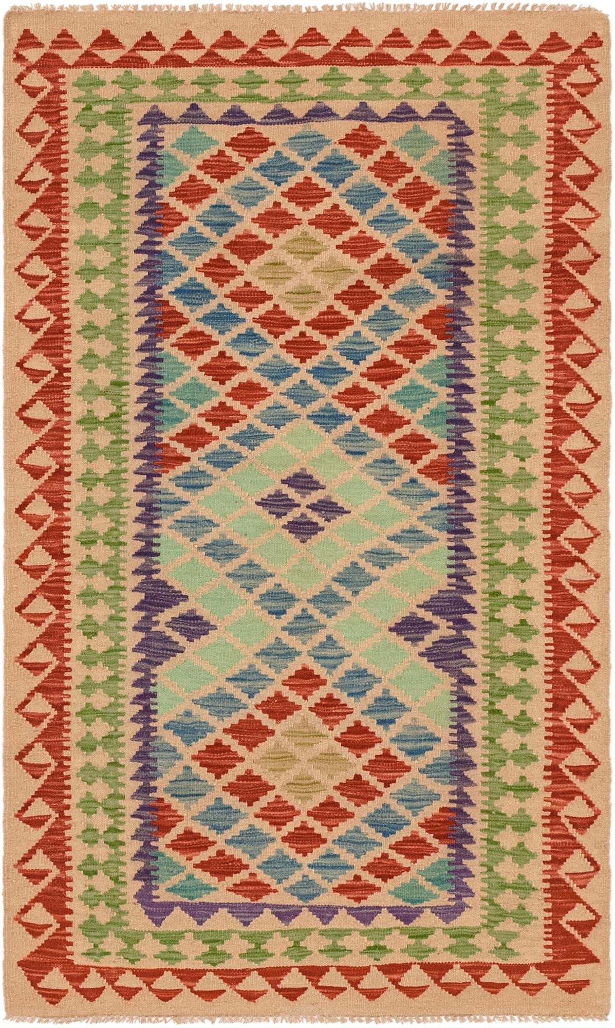 3' 7 x 6' 1 Hand Woven Kilim Maymana Wool Rug