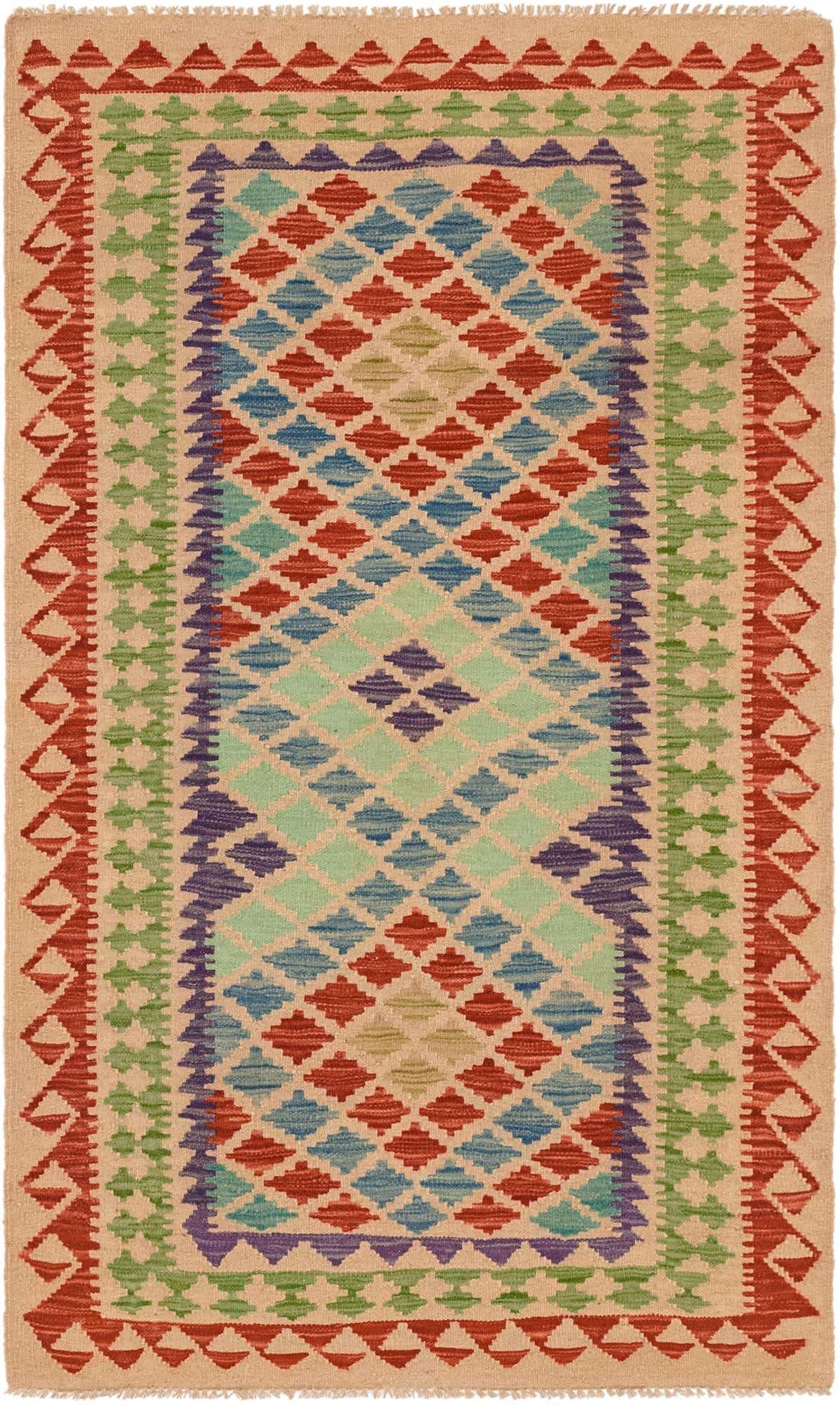3' 7 x 6' 1 Hand Woven Kilim Maymana Wool Rug