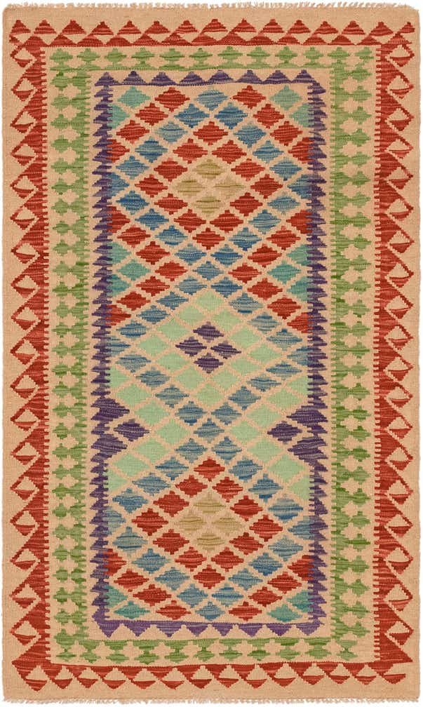 3' 7 x 6' 1 Hand Woven Kilim Maymana Wool Rug
