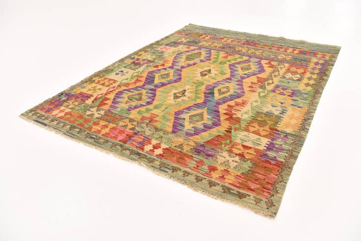 Detail image of 4' 7 x 5' 10 Hand Woven Kilim Maymana Wool Rug