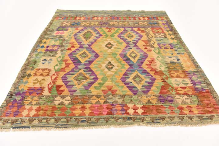 4' 7 x 5' 10 Hand Woven Kilim Maymana Wool Rug