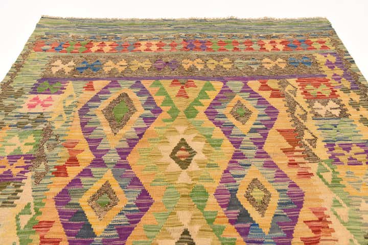 4' 7 x 5' 10 Hand Woven Kilim Maymana Wool Rug