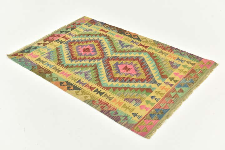 2' 9 x 4' Hand Woven Kilim Maymana Wool Rug