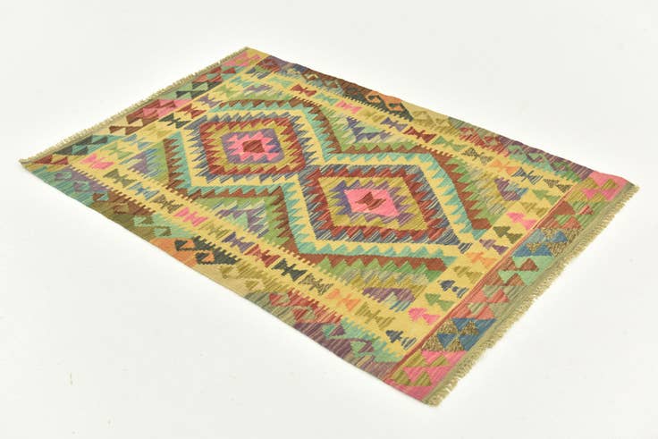 Detail image of 2' 9 x 4' Hand Woven Kilim Maymana Wool Rug