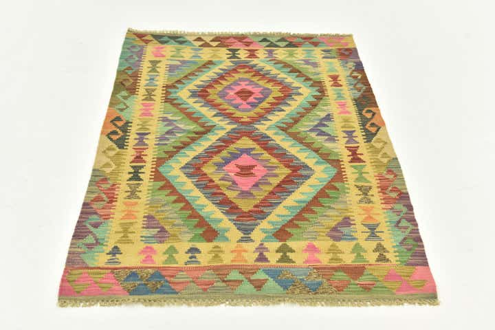 2' 9 x 4' Hand Woven Kilim Maymana Wool Rug