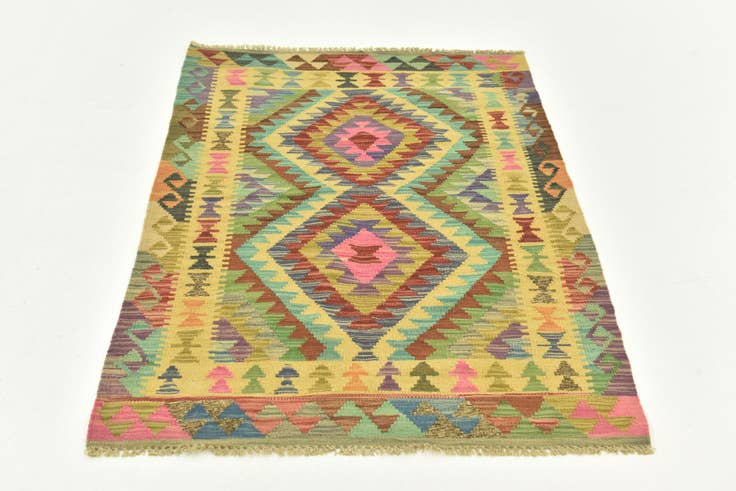 Detail image of 2' 9 x 4' Hand Woven Kilim Maymana Wool Rug