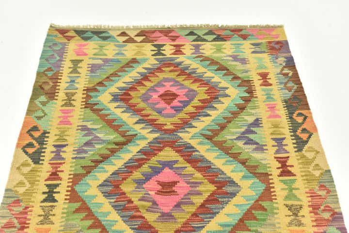 2' 9 x 4' Hand Woven Kilim Maymana Wool Rug