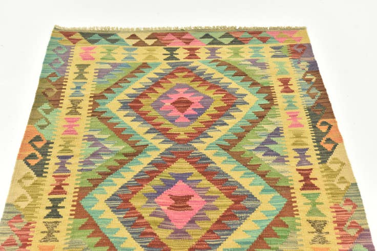 Detail image of 2' 9 x 4' Hand Woven Kilim Maymana Wool Rug