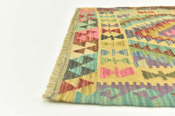 2' 9 x 4' Hand Woven Kilim Maymana Wool Rug