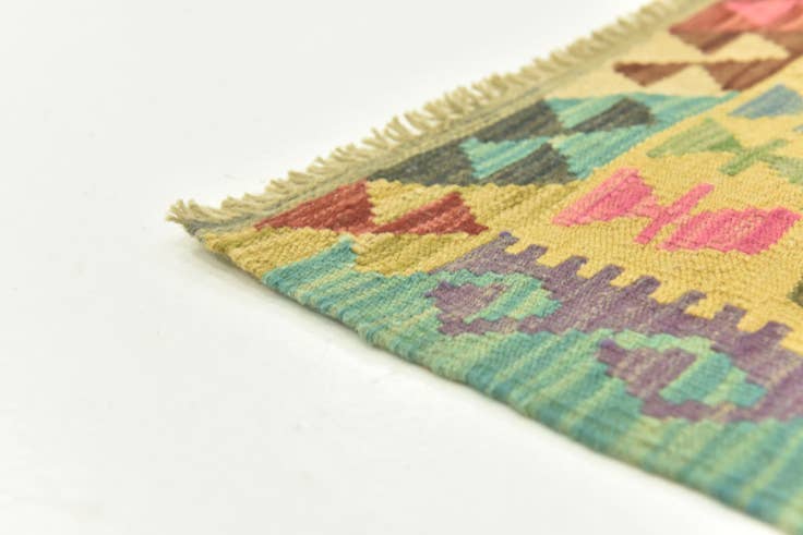 Detail image of 2' 9 x 4' Hand Woven Kilim Maymana Wool Rug