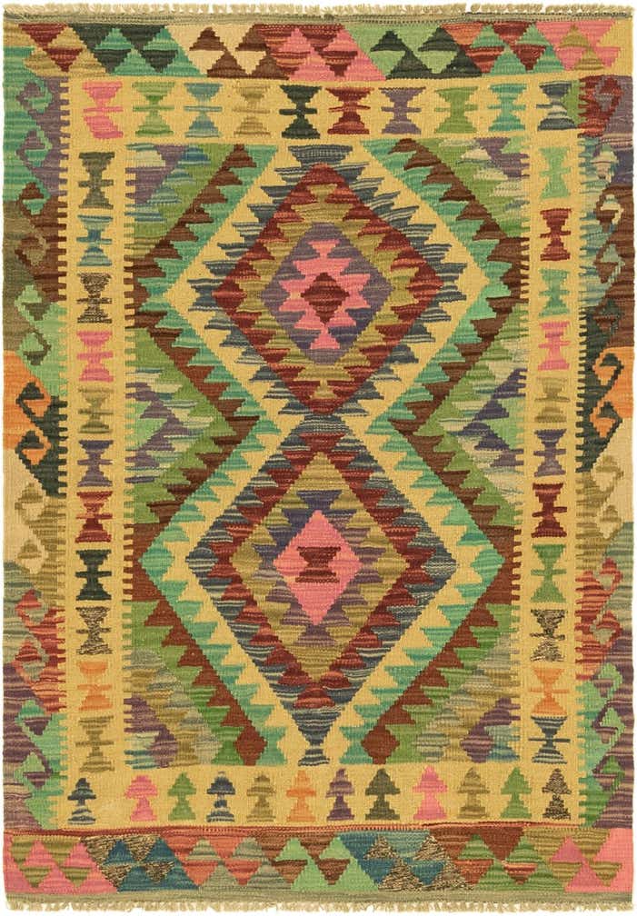 2' 9 x 4' Hand Woven Kilim Maymana Wool Rug