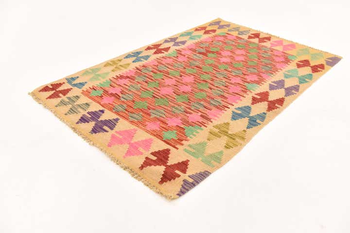 2' 8 x 4' Hand Woven Kilim Maymana Wool Rug