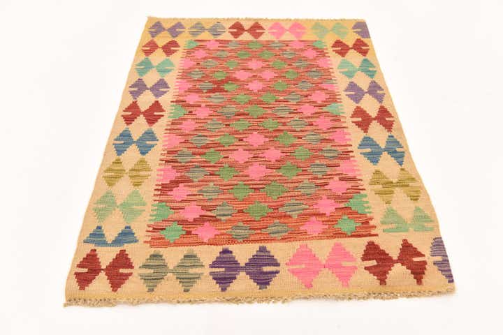 2' 8 x 4' Hand Woven Kilim Maymana Wool Rug