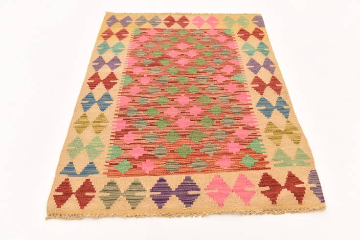 Detail image of 2' 8 x 4' Hand Woven Kilim Maymana Wool Rug