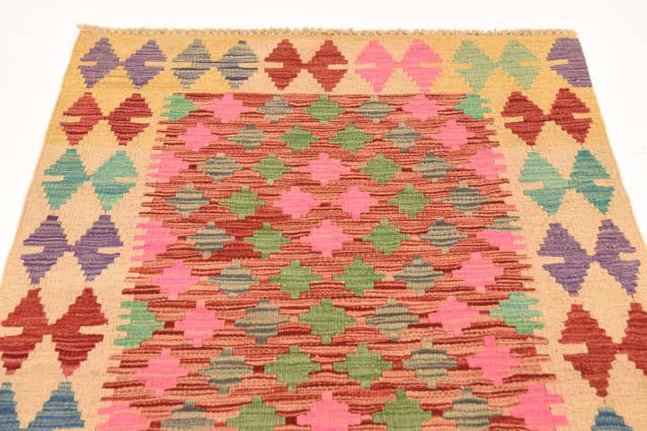 2' 8 x 4' Hand Woven Kilim Maymana Wool Rug