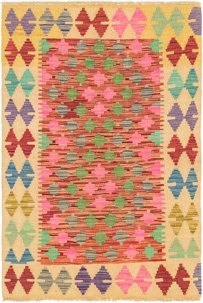 2' 8 x 4' Hand Woven Kilim Maymana Wool Rug
