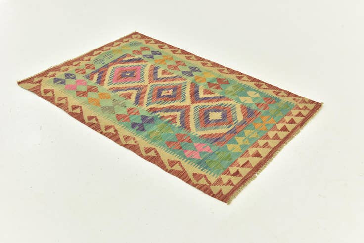 Detail image of 3' 1 x 4' 9 Hand Woven Kilim Maymana Wool Rug
