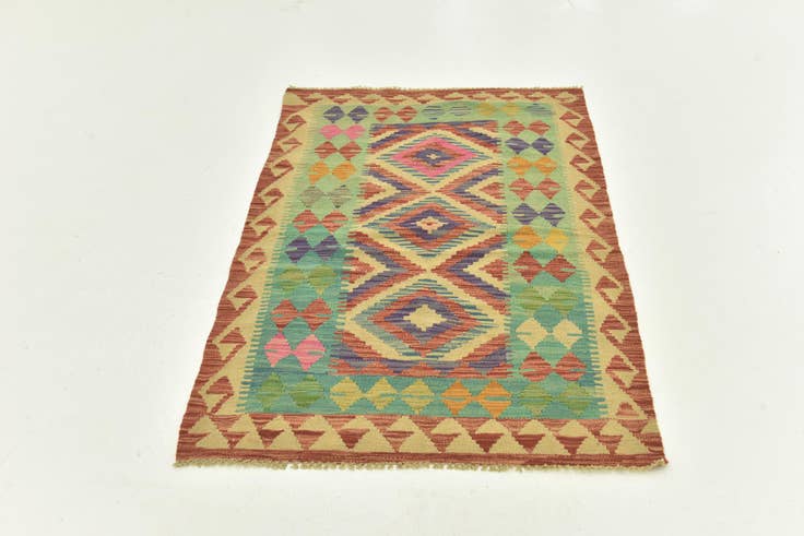 Detail image of 3' 1 x 4' 9 Hand Woven Kilim Maymana Wool Rug