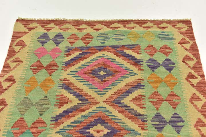 3' 1 x 4' 9 Hand Woven Kilim Maymana Wool Rug