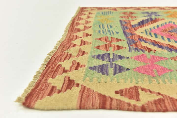 3' 1 x 4' 9 Hand Woven Kilim Maymana Wool Rug