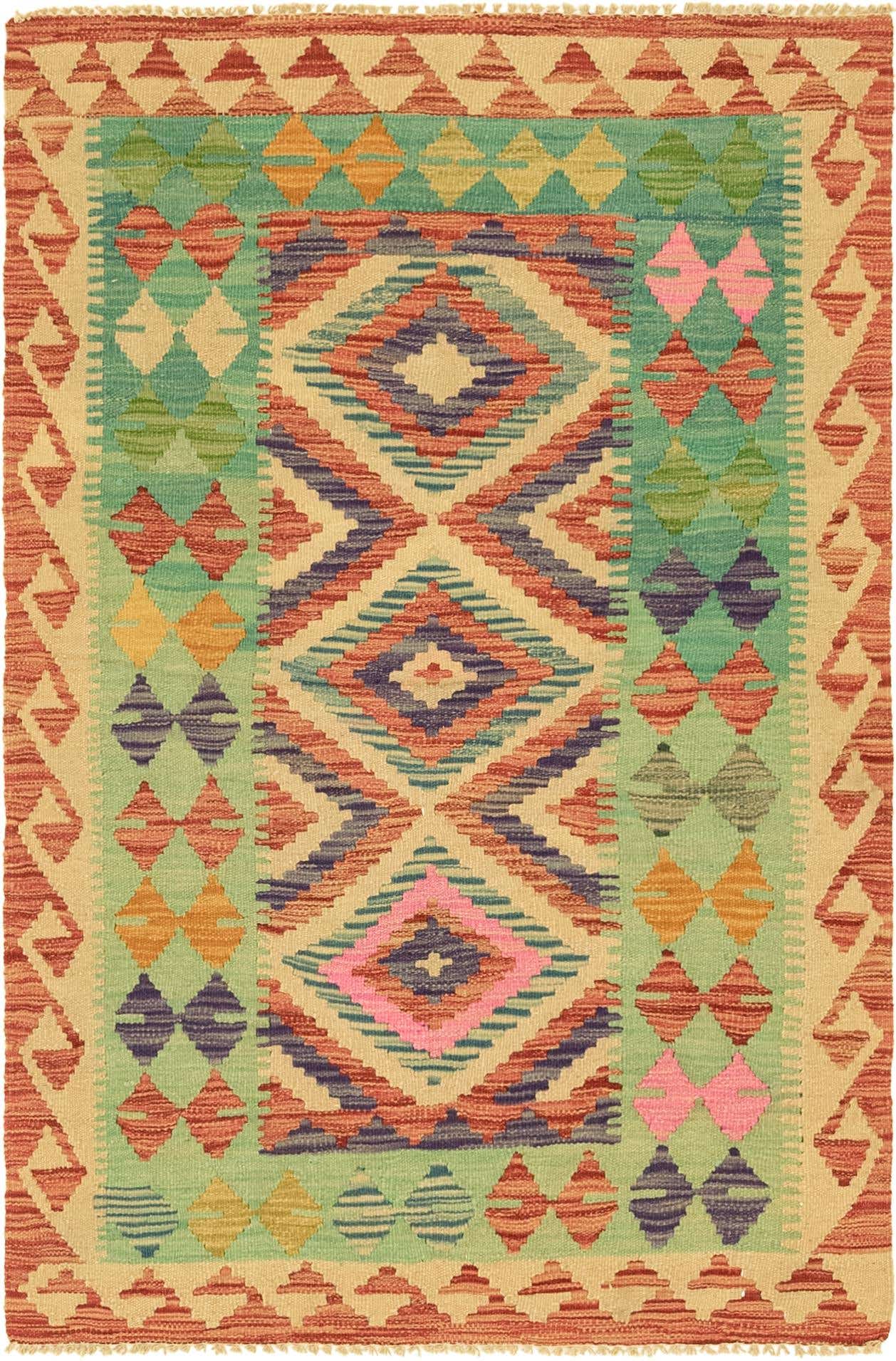 3' 1 x 4' 9 Hand Woven Kilim Maymana Wool Rug