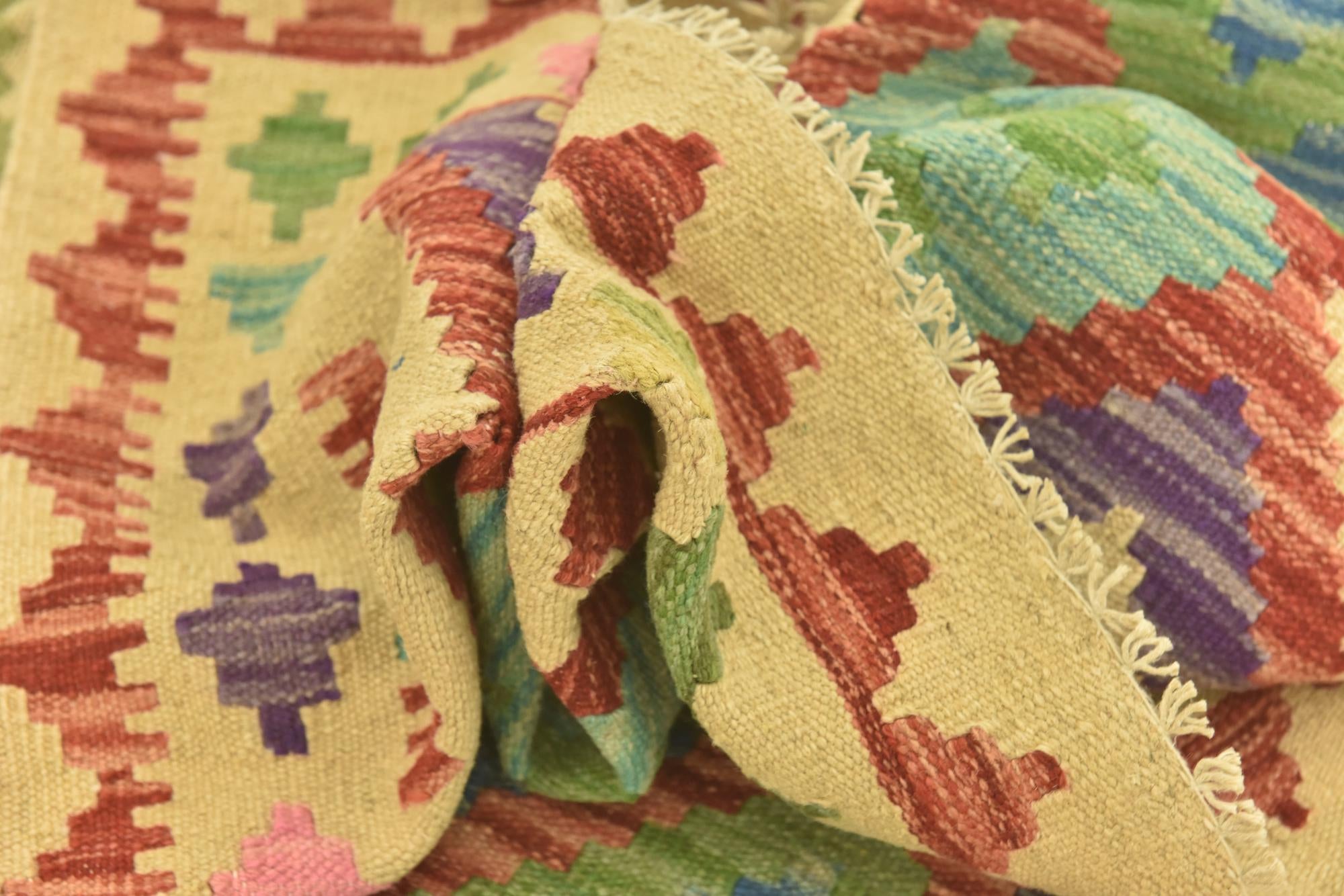 3' 8 x 5' 1 Hand Woven Kilim Maymana Wool Rug