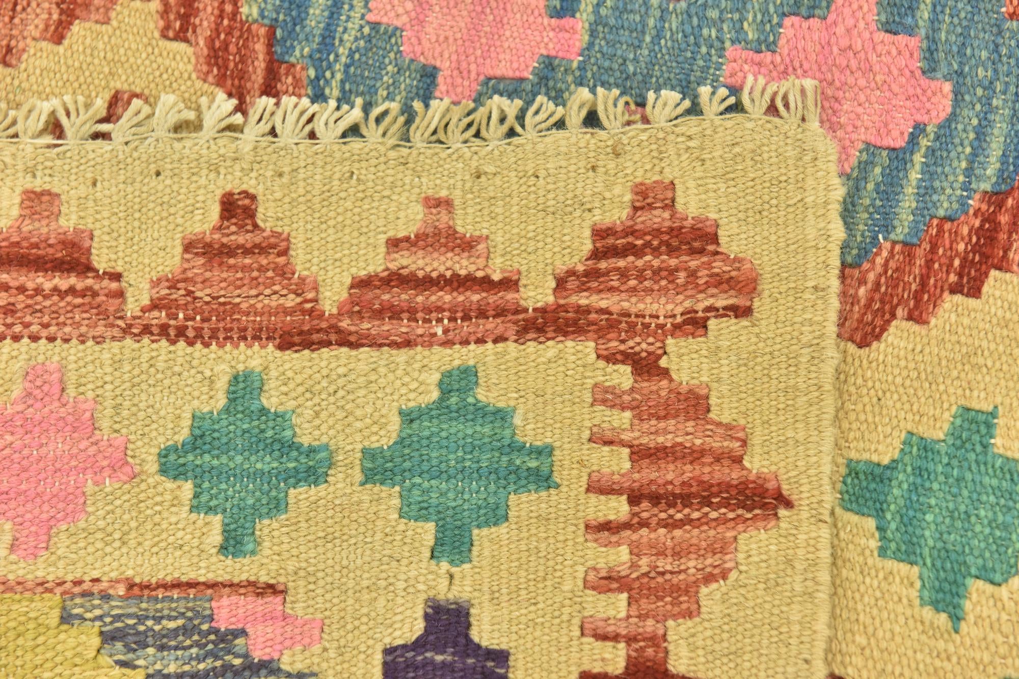 3' 8 x 5' 1 Hand Woven Kilim Maymana Wool Rug