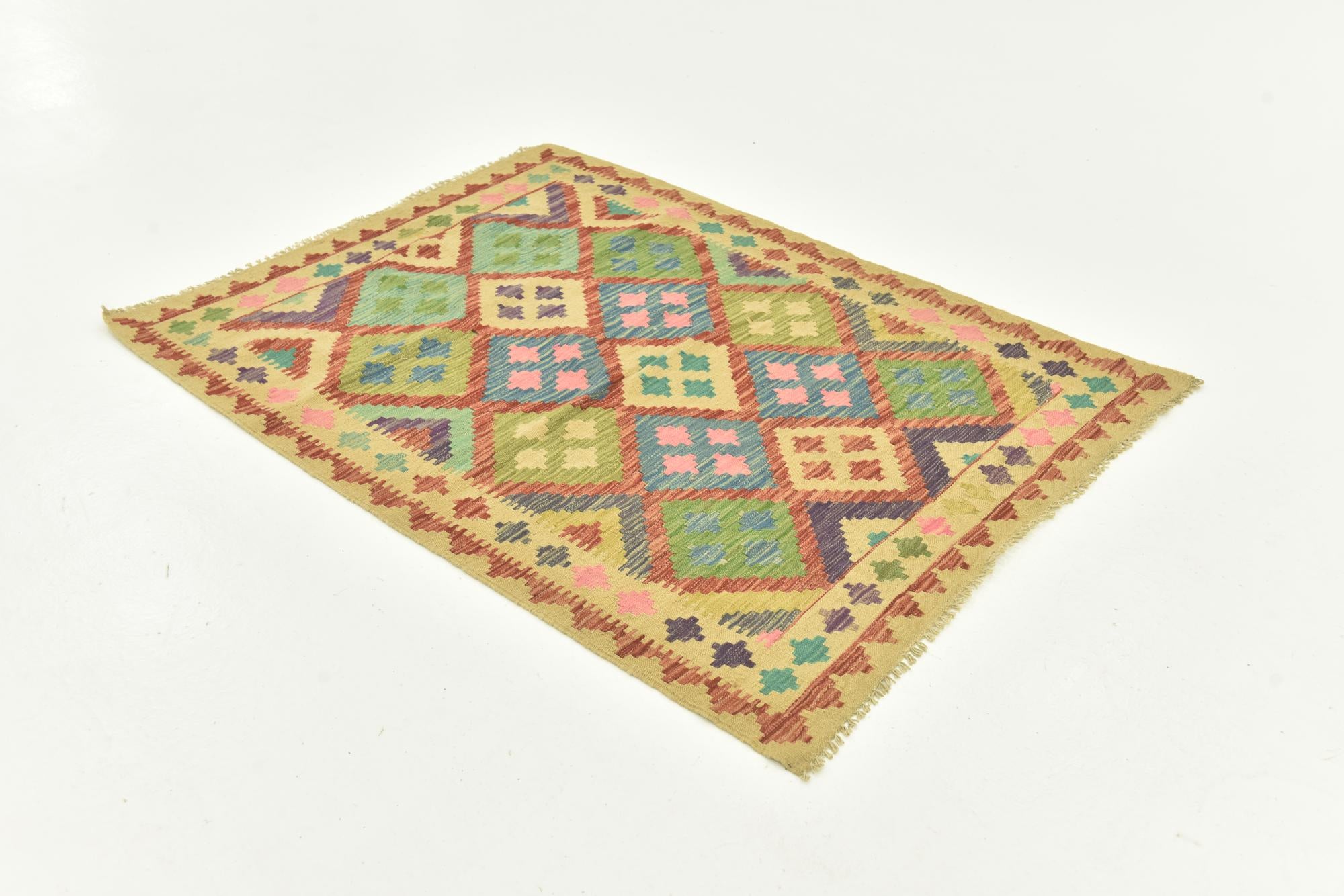 3' 8 x 5' 1 Hand Woven Kilim Maymana Wool Rug