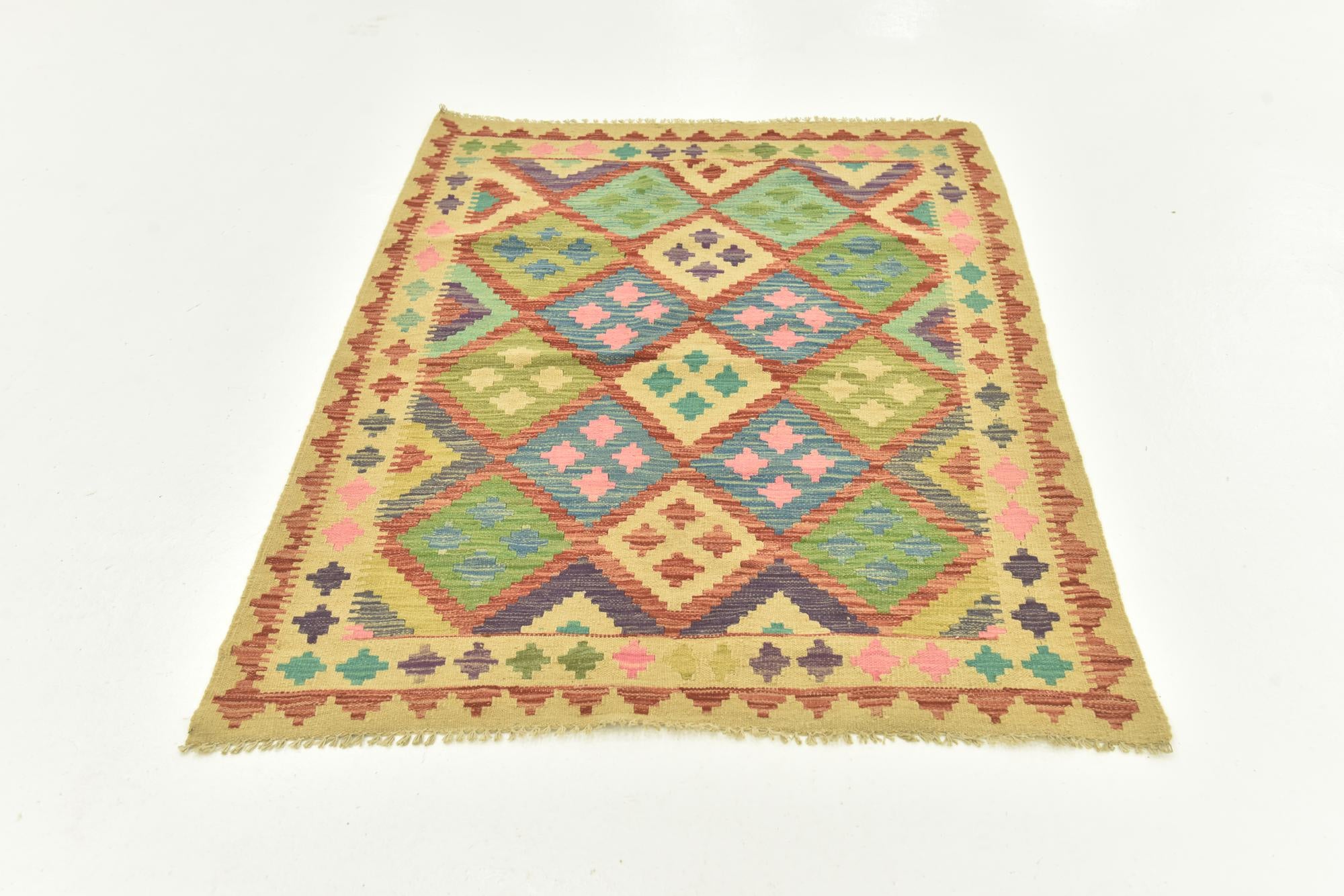 3' 8 x 5' 1 Hand Woven Kilim Maymana Wool Rug