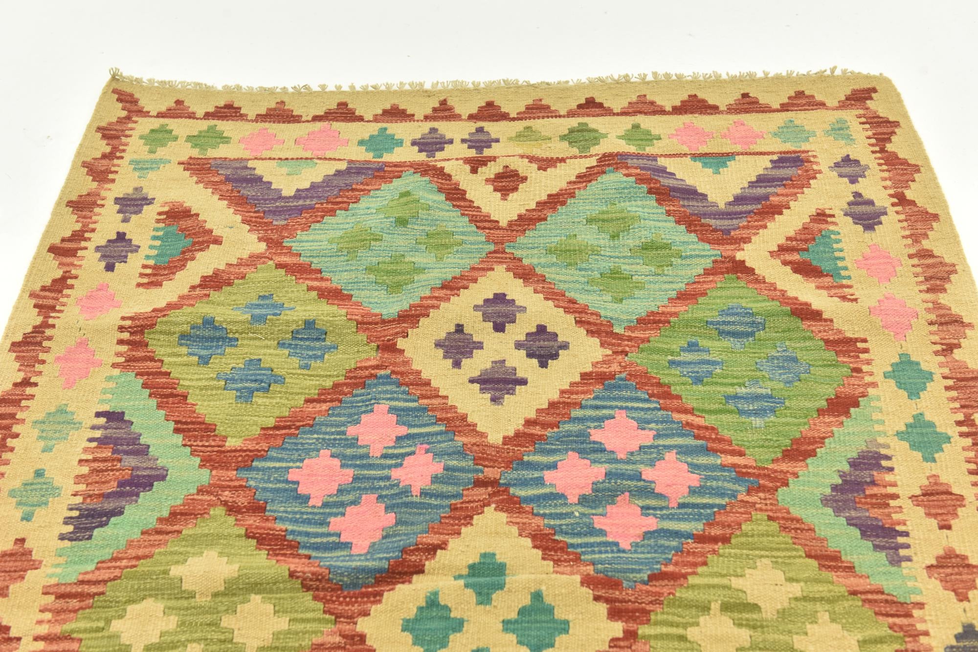 3' 8 x 5' 1 Hand Woven Kilim Maymana Wool Rug