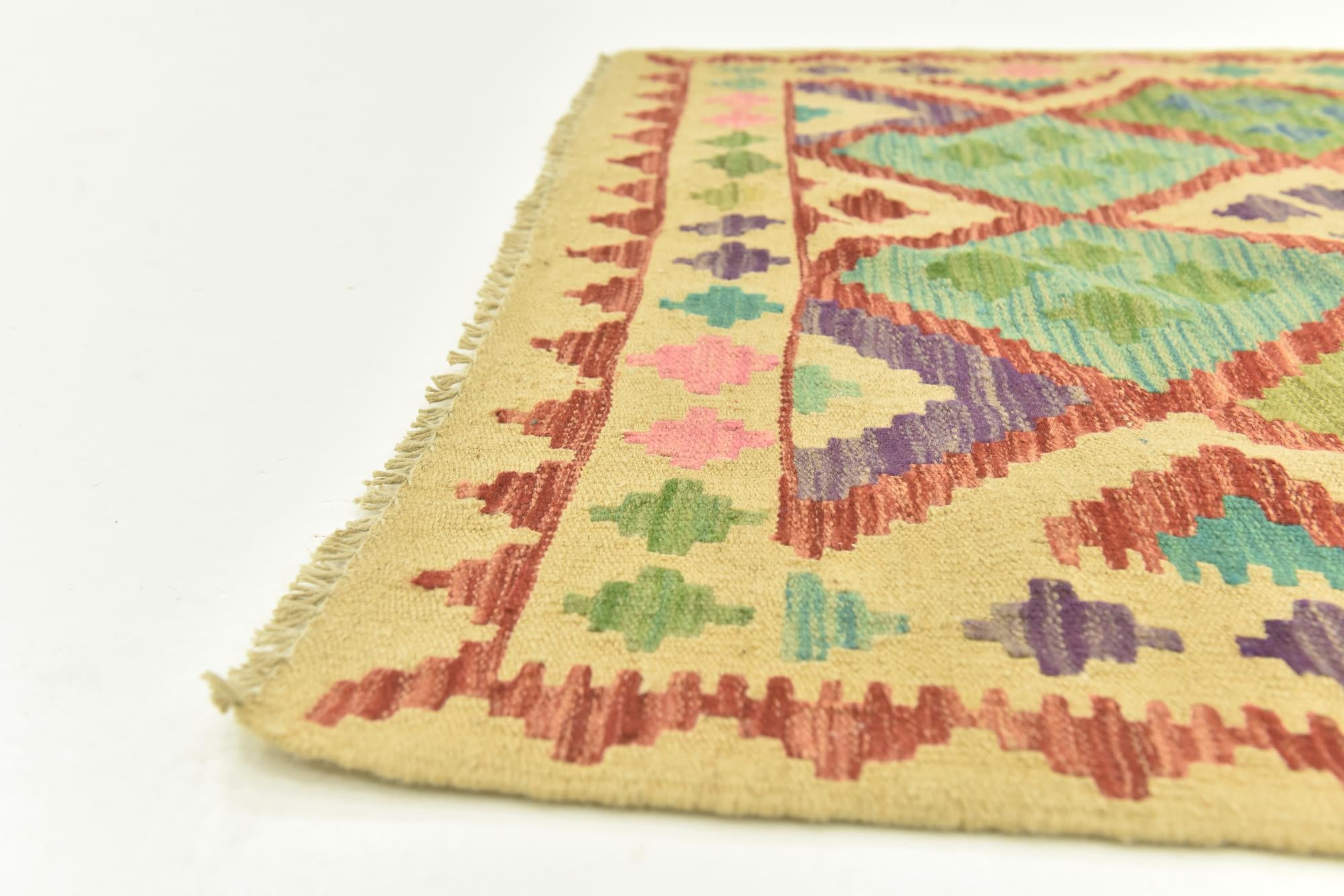 3' 8 x 5' 1 Hand Woven Kilim Maymana Wool Rug