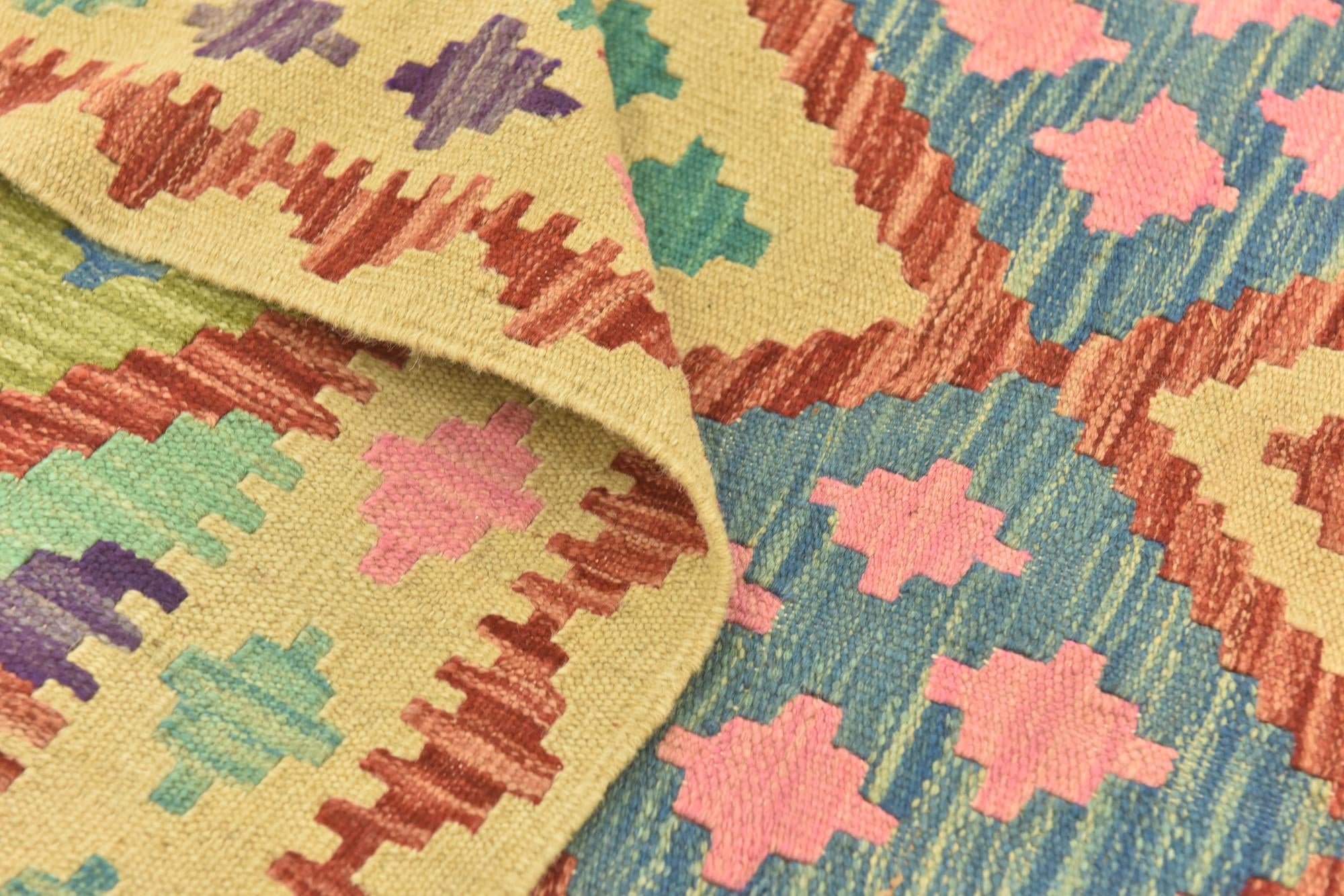 3' 8 x 5' 1 Hand Woven Kilim Maymana Wool Rug