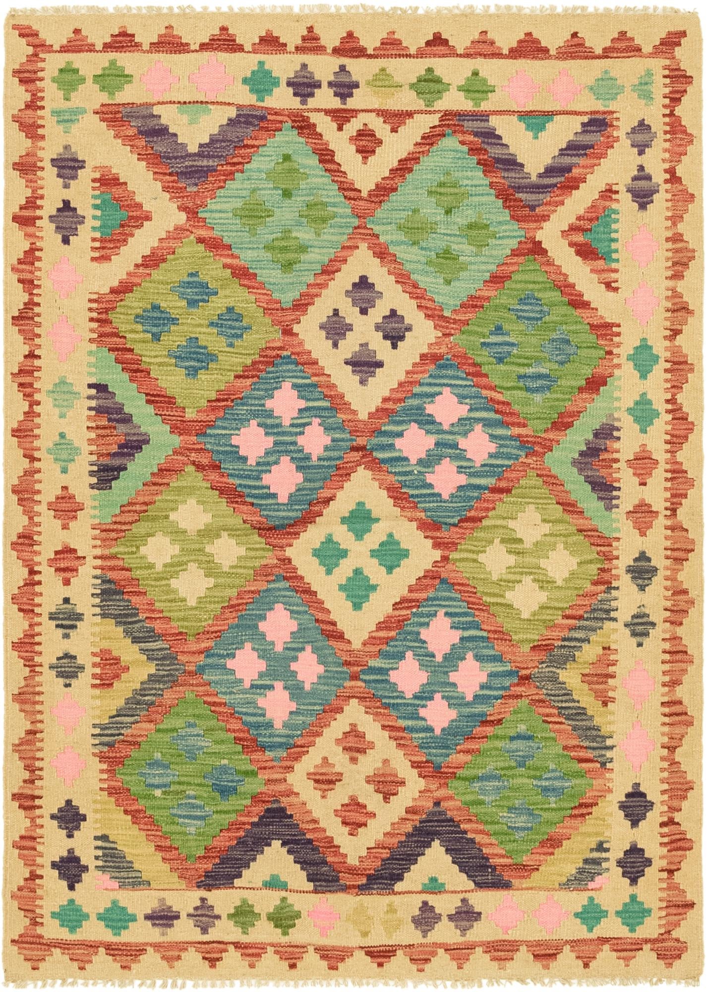 3' 8 x 5' 1 Hand Woven Kilim Maymana Wool Rug