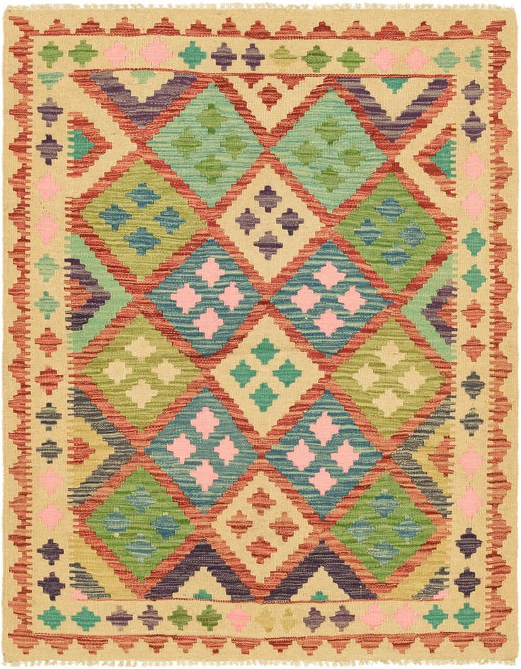 Detail image of 3' 8 x 5' 1 Hand Woven Kilim Maymana Wool Rug