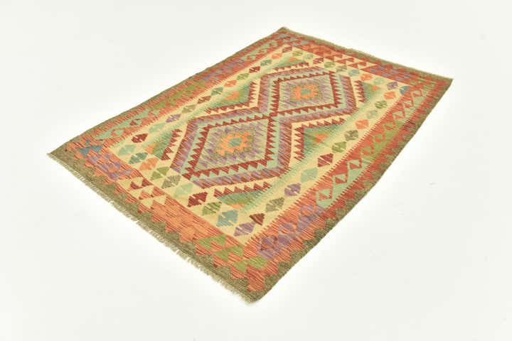 4' 1 x 5' 9 Hand Woven Kilim Maymana Wool Rug
