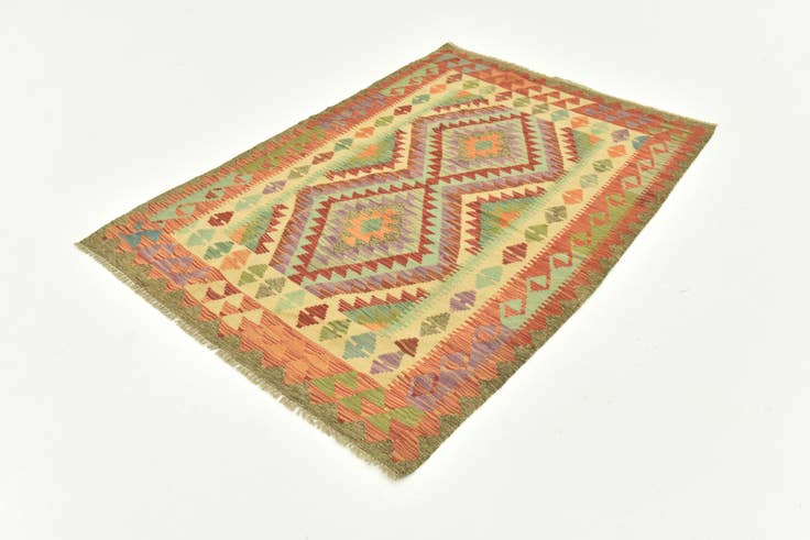 Detail image of 4' 1 x 5' 9 Hand Woven Kilim Maymana Wool Rug