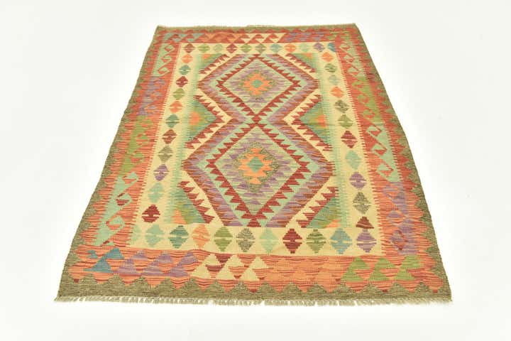 4' 1 x 5' 9 Hand Woven Kilim Maymana Wool Rug