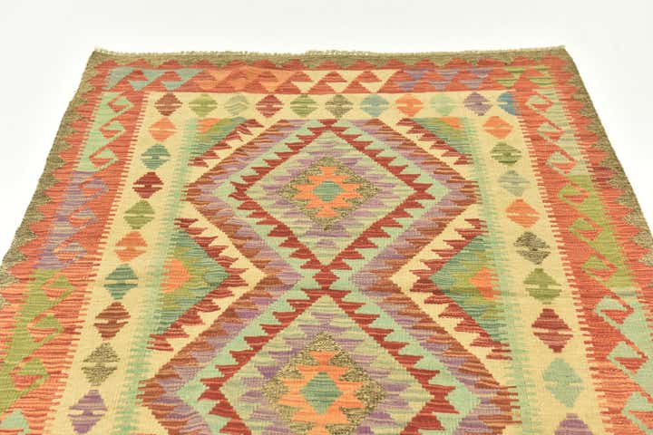 4' 1 x 5' 9 Hand Woven Kilim Maymana Wool Rug