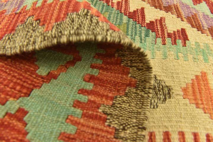 4' 1 x 5' 9 Hand Woven Kilim Maymana Wool Rug