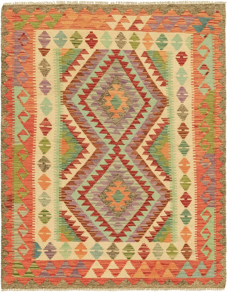 Detail image of 4' 1 x 5' 9 Hand Woven Kilim Maymana Wool Rug