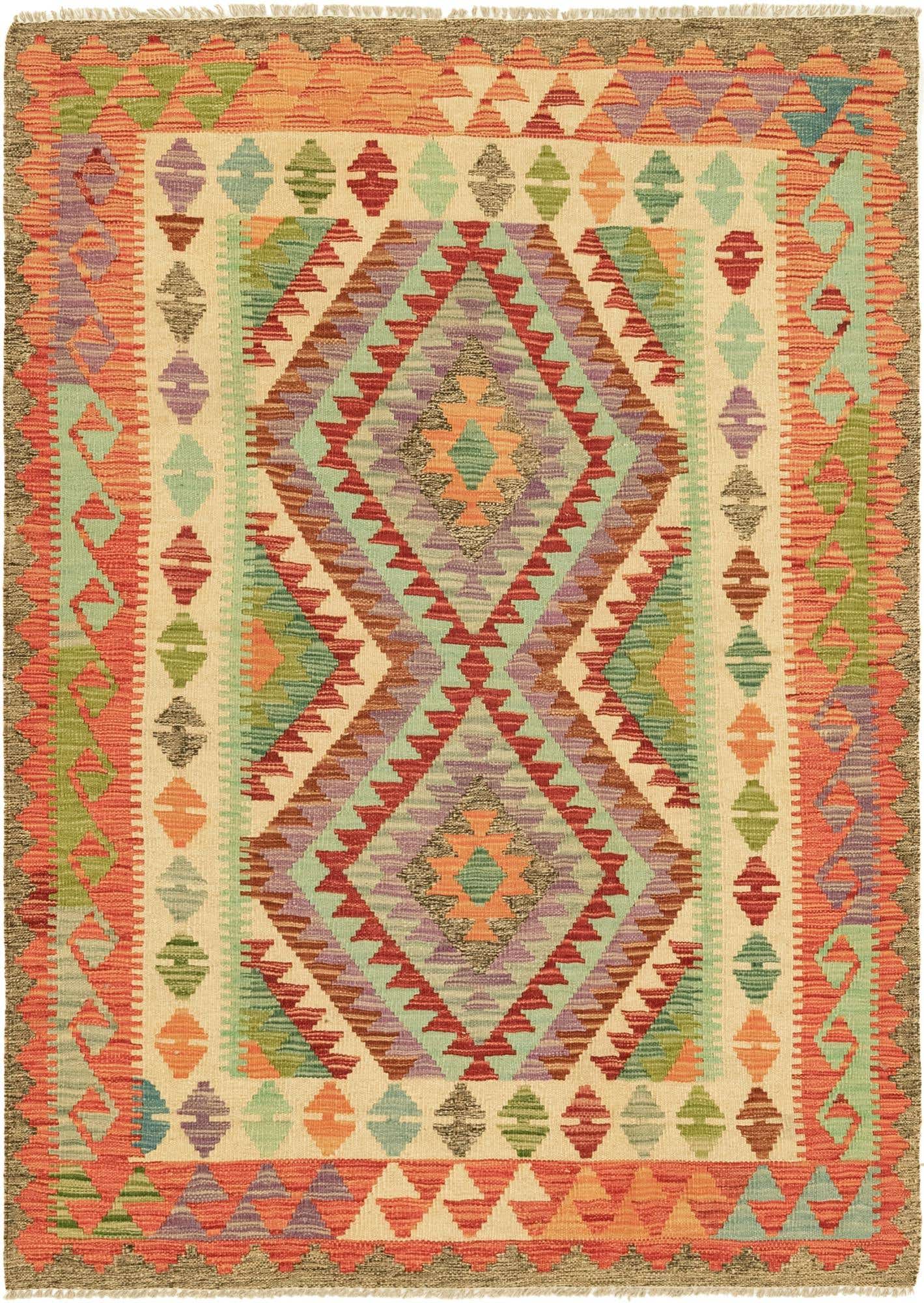 4' 1 x 5' 9 Hand Woven Kilim Maymana Wool Rug