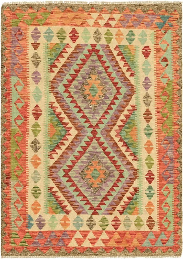 4' 1 x 5' 9 Hand Woven Kilim Maymana Wool Rug
