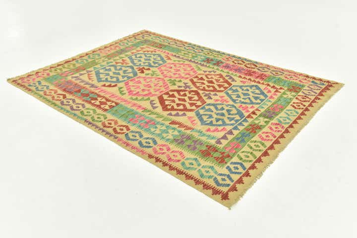 5' x 6' 9 Hand Woven Kilim Maymana Wool Rug