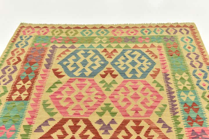 5' x 6' 9 Hand Woven Kilim Maymana Wool Rug