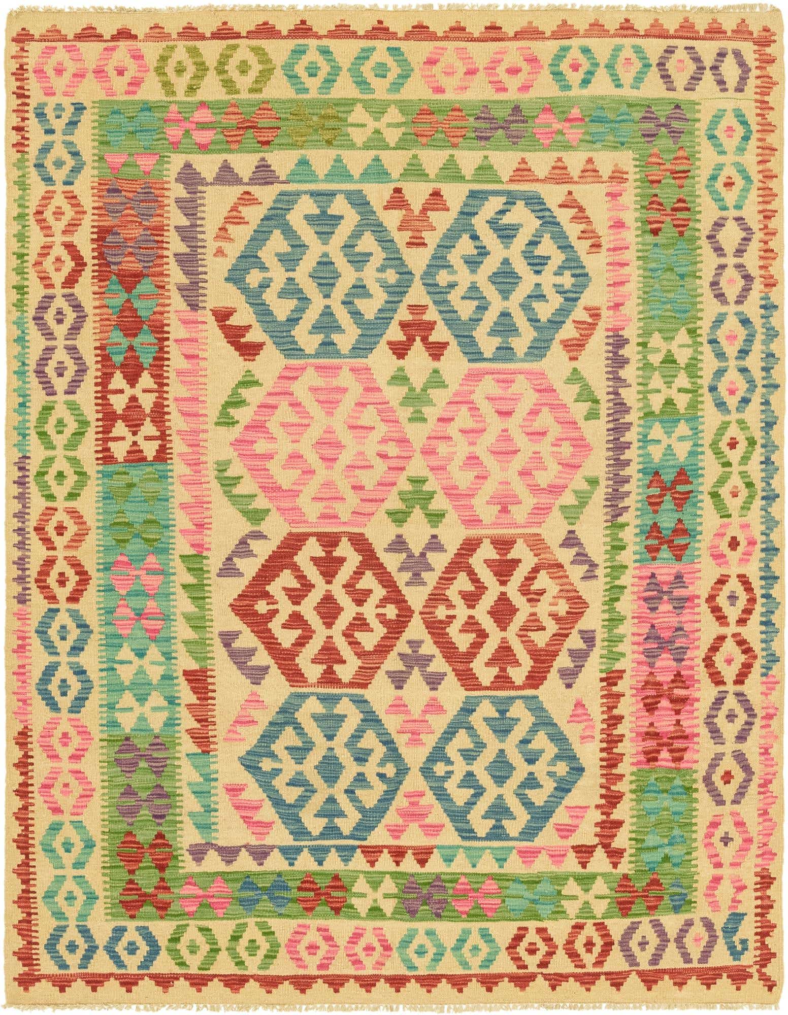 5' x 6' 9 Hand Woven Kilim Maymana Wool Rug