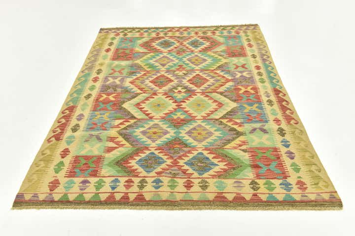 4' 10 x 6' 6 Hand Woven Kilim Maymana Wool Rug