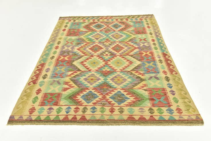 Detail image of 4' 10 x 6' 6 Hand Woven Kilim Maymana Wool Rug